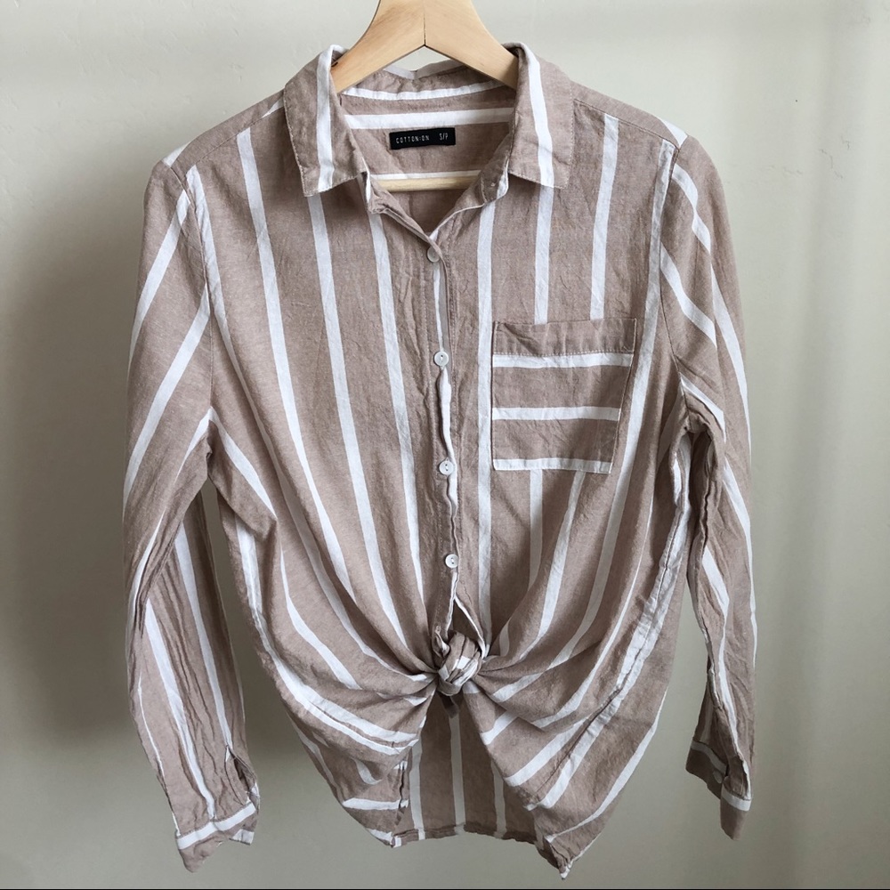 Neutral Striped Button Up Top